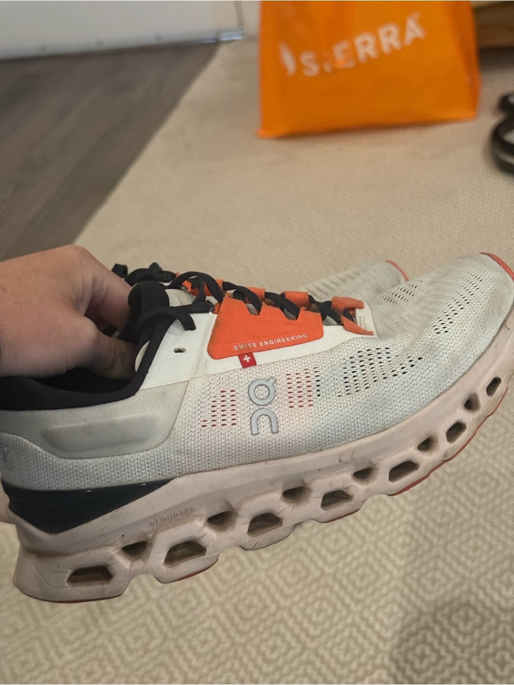 On Running White and Coral Performance Running Shoes - Picture 3 of 5